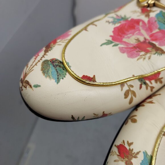 Gucci Princetown Rose Floral Cream Mule Slide Shoe - Picture 8 of 9